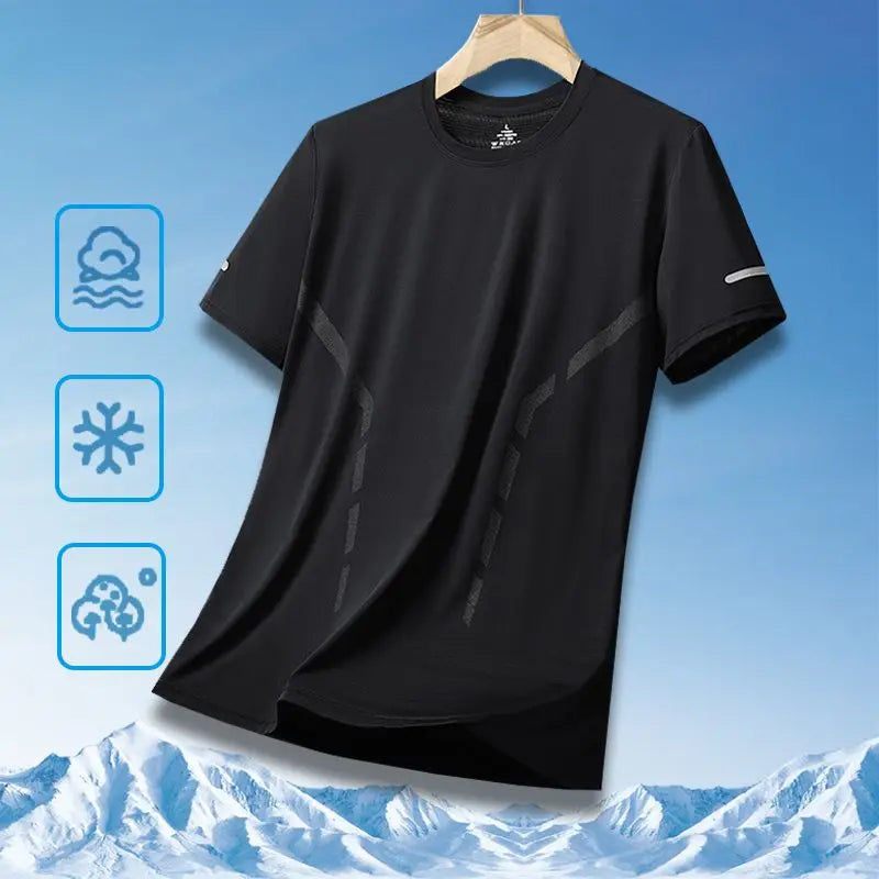 Ice Silk Men's T-Shirt Quick Dry Thin Short Sleeve Breathable Half Sleeve Large Size Casual Sporty Trendy round Neck Short Sl...