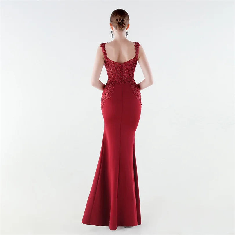 10 Colors Women's Sexy Slit Evening Dress with Appliques Soft Satin Wedding Party Dresses Prom Gowns robe de soiree