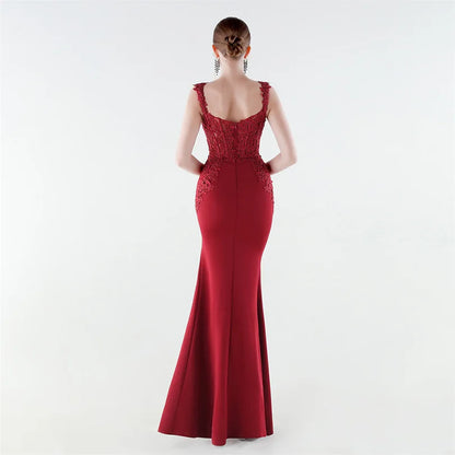 10 Colors Women's Sexy Slit Evening Dress with Appliques Soft Satin Wedding Party Dresses Prom Gowns robe de soiree