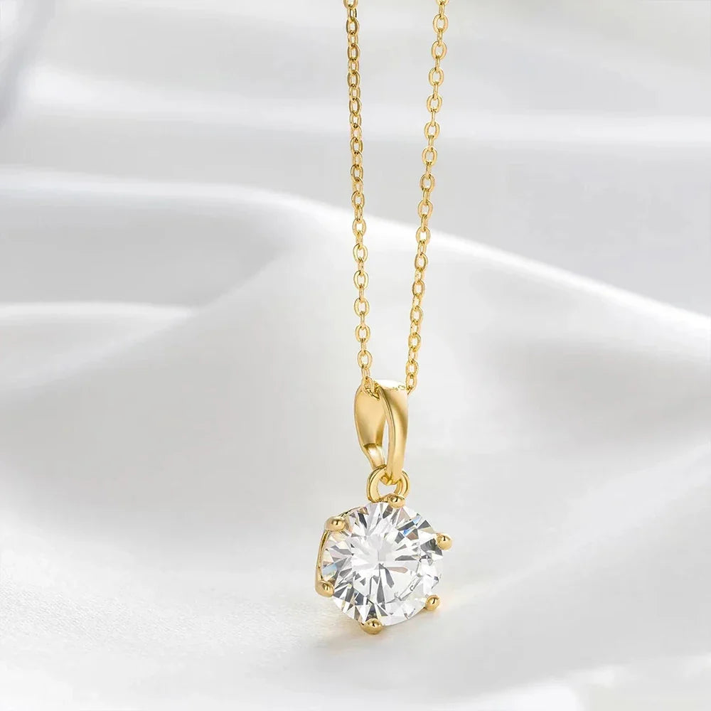 0.5-10CT Real Moissanite Pendant Necklace For Women D Color Round Diamond Necklace 925 Sterling Silver Classic Bride Jewelry