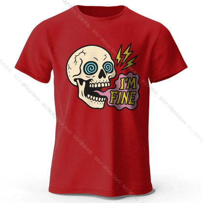Men's I Am Fine Printed T-Shirt 100% Cotton Oversized Sarcastic Graphic Tees for Women Summer Tops Mood Streetwear