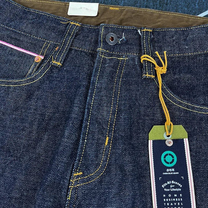 16oz High Quality Pink Selvadge Denim Jeans for Men Cotton Washed Pants Raw Blue American Vintage Hard Thick Straight Trousers