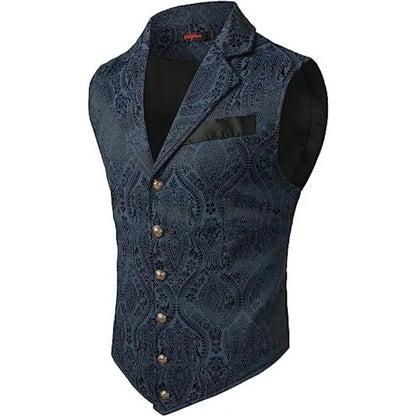 Men Suit Vests Steampunk Gothic Printed Turn Down Collar Waistcoat Male Slim Sleeveless Stage Party Casual Vests