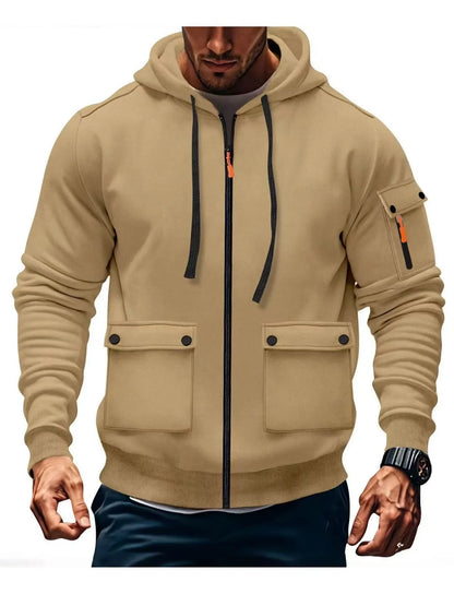 Zipper Hoodies 2025 Autumn Winter Men's New Long Sleeve Hooded Sweatshirt Fashion Pocket Decoration Male Fleece Outfit Sports