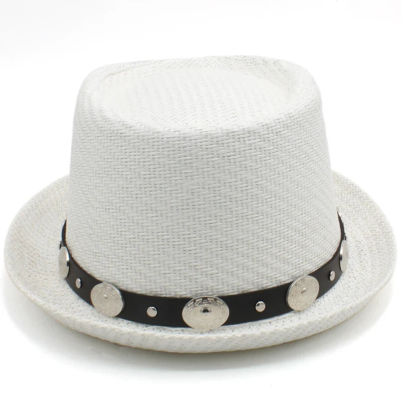 Men Women Straw Pork Pie Hats Summer Sunhat Boater Caps Sailor Sombrero Beach Fedora Trilby Outdoor Travel US Size 7 1/4 UK L