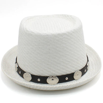 Men Women Straw Pork Pie Hats Summer Sunhat Boater Caps Sailor Sombrero Beach Fedora Trilby Outdoor Travel US Size 7 1/4 UK L