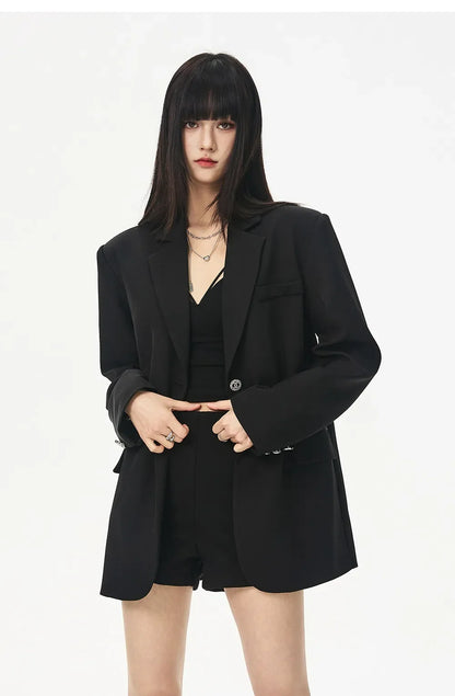 Women's Black Hollow Out Blazer Oversized Designer Suit Jacket Loose Fit Casual Office Blazer Fashion Coat Elegant Streetwear