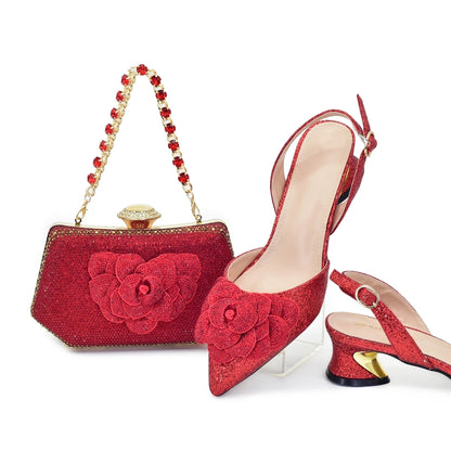 Chic and Elegant Woman Shoes and Bag with Rhinestone Shoe and Bag Set for Party in Women Nigerian Elegant Heeled Shoes for Women