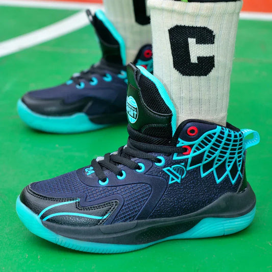 Children‘s Basketball Shoes Non-slip Breathable Basketball Training Sneakers Boys Girls Mesh Athletic Shoes Lace-up Running Shoe
