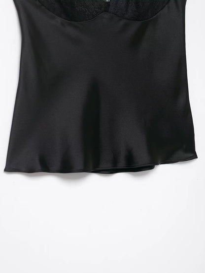 Elegant Women Lace Splice Sexy Satin Sling Tops 2026 Spring Summer Fashion Female V-Neck Backless Slimming Underwear Vest