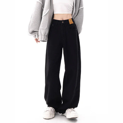 Black Baggy Straight Jeans Women Korean Fashion Streetwear High Waist Wide Leg Denim Pants Female Loose Mopping Jean Trouser Y2K