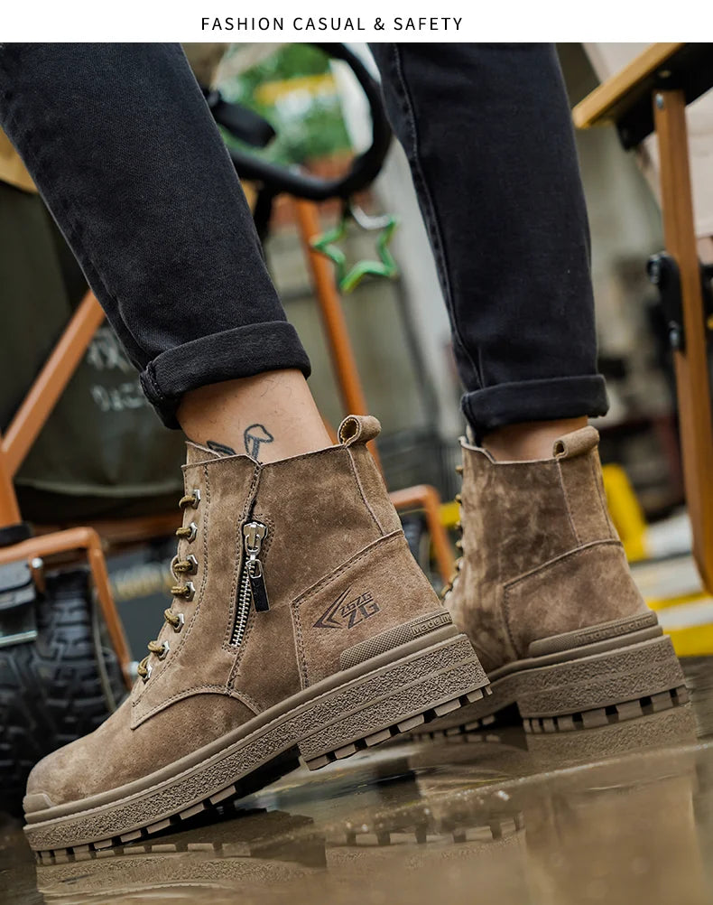 Latest 2024 Fashion Pig Skin Anti Scald Welding Shoes Indestructible Steel Toe Cap Nail Proof Men Safety Work Boots Sneakers