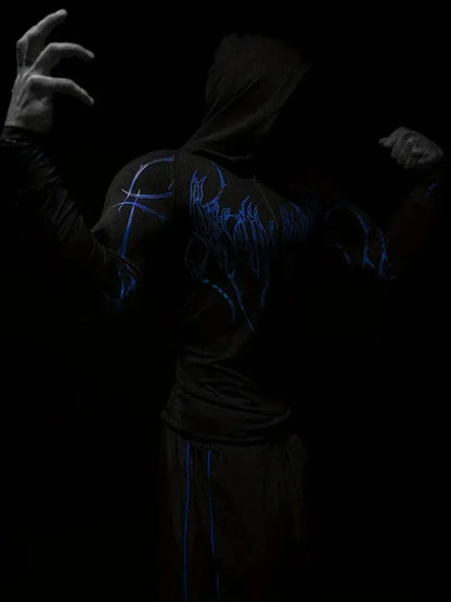 Men'S European Size Sports Fitness Pullover Sweatshirt，Hooded Bodysuit Half-Zip Quick-Dry Stretchy Long-Sleeve Sweatshirt。