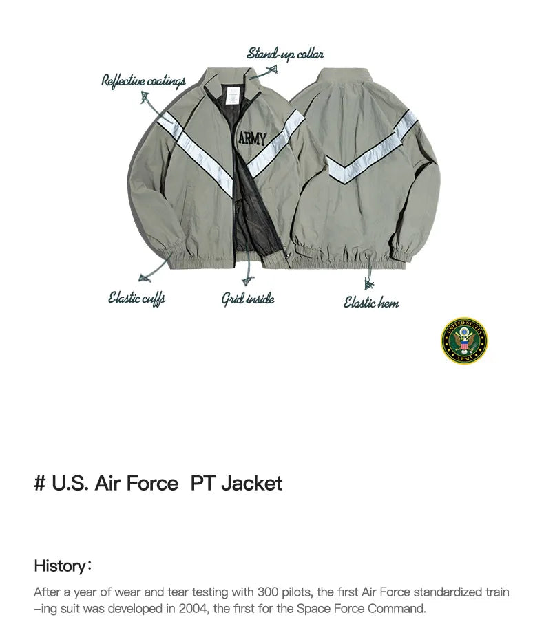 ARMY Reflective Hooded Contrasting Color Bomber Jacket Sports Quick-drying Jacket Loose IPFU Training Suit for Men's Daily