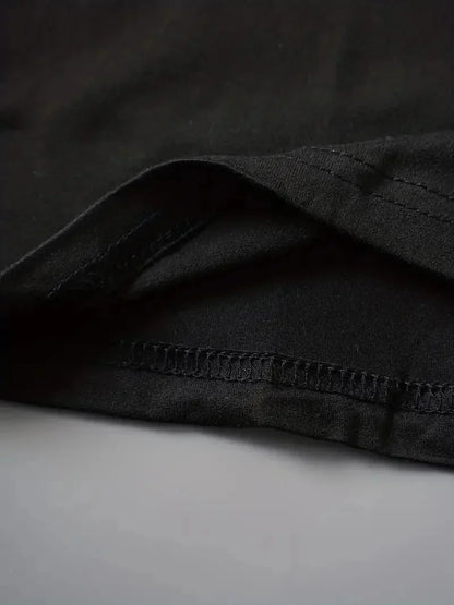 Camiseta japonesa desgastada con cuello redondo para mujerropa estética de manga corta Harajuku negra con texto blanco