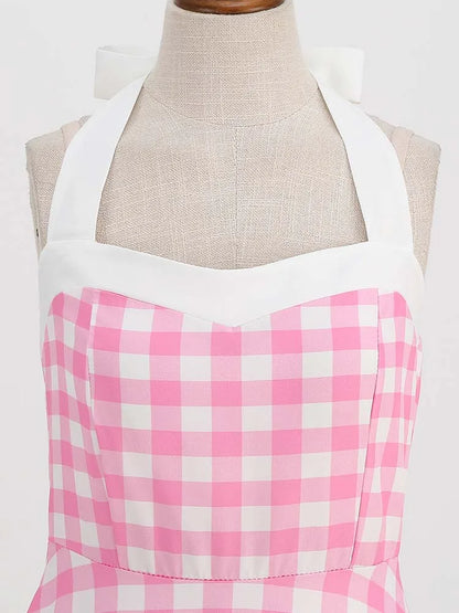 Women Summer Party Dress With Belt Polka Dot Print Halter Hepburn Robe 50s 60s Vintage Dresses