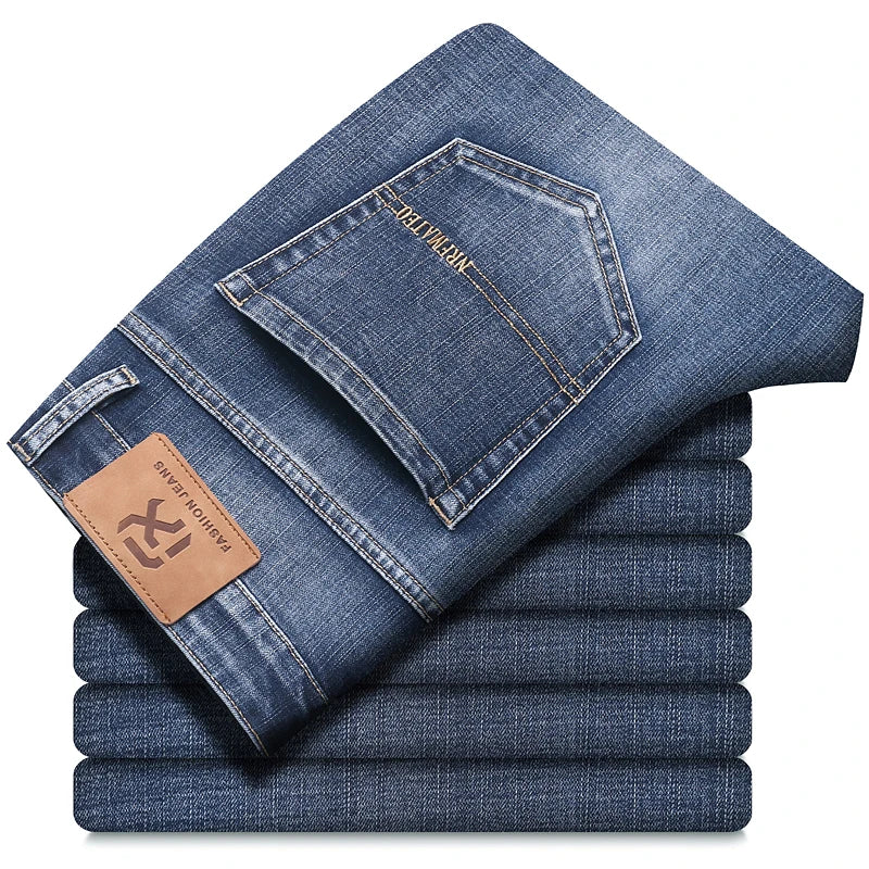 New Spring Summer Plus Size 40 42 44 Men Straight Loose Jeans Business Fashion Denim Stretch Pants Male Brand Trousers