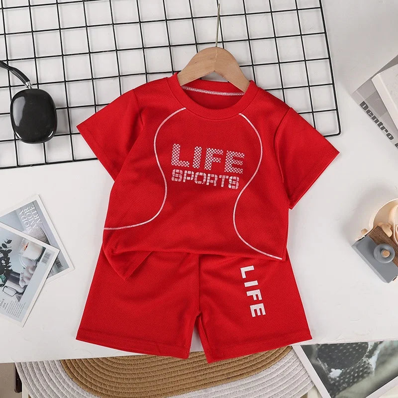 Boys Breathable Sportswear Set Summer 1-8Y Children 2pcs Clothes Printed T-shirt and Shorts for Running Kids Sports suit