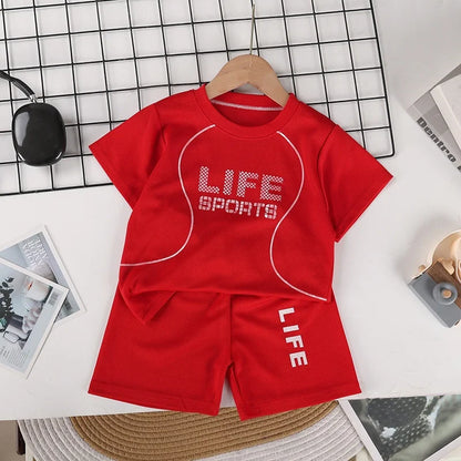 Boys Breathable Sportswear Set Summer 1-8Y Children 2pcs Clothes Printed T-shirt and Shorts for Running Kids Sports suit