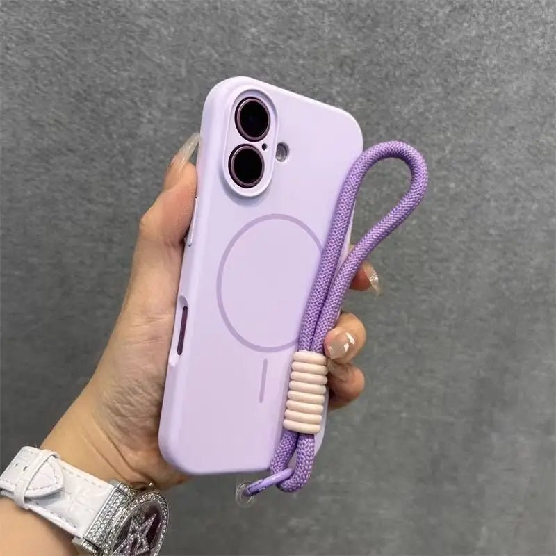 Candy Soft Liquid Silicone for Magsafe Case for iPhone 18 17 16 15 14 Pro Max Shockproof Magnetic Charging Lanyard Strap Cover