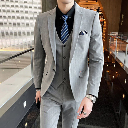 Winter Stripes Three-piece High-Grade Groom Wedding Suit with Vest And Trousers Business Fashion Handsome Casual Wedding Outfit