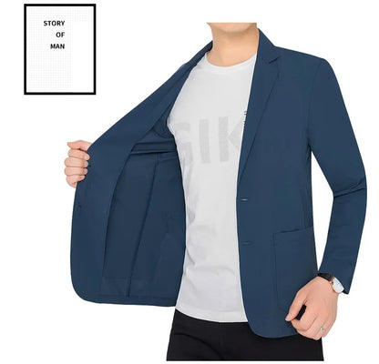 Brand Summer Men Blazers Gray Solid Color Thin Anti Wrinkle Quick Drying Soft Business Suit Blazer Jacket for Man