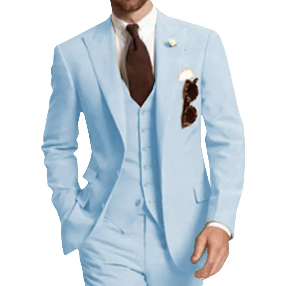 Business Party Best Men wedding Suit Peaked Lapel Two Button Custom Made Wedding Groom Tuxedos Jacket Pants Vest