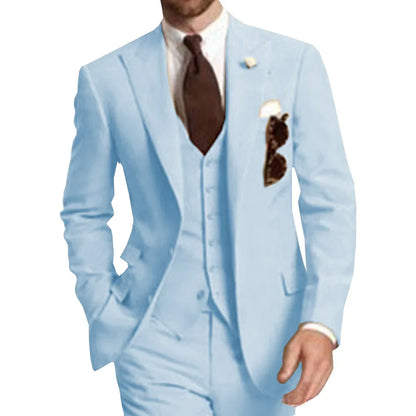 Business Party Best Men wedding Suit Peaked Lapel Two Button Custom Made Wedding Groom Tuxedos Jacket Pants Vest