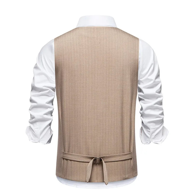 Men Suit Vest British Style Striped Business Casual Man Waistcoat Slim V-neck Single-breasted Versatile Male Vest