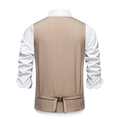 Men Suit Vest British Style Striped Business Casual Man Waistcoat Slim V-neck Single-breasted Versatile Male Vest