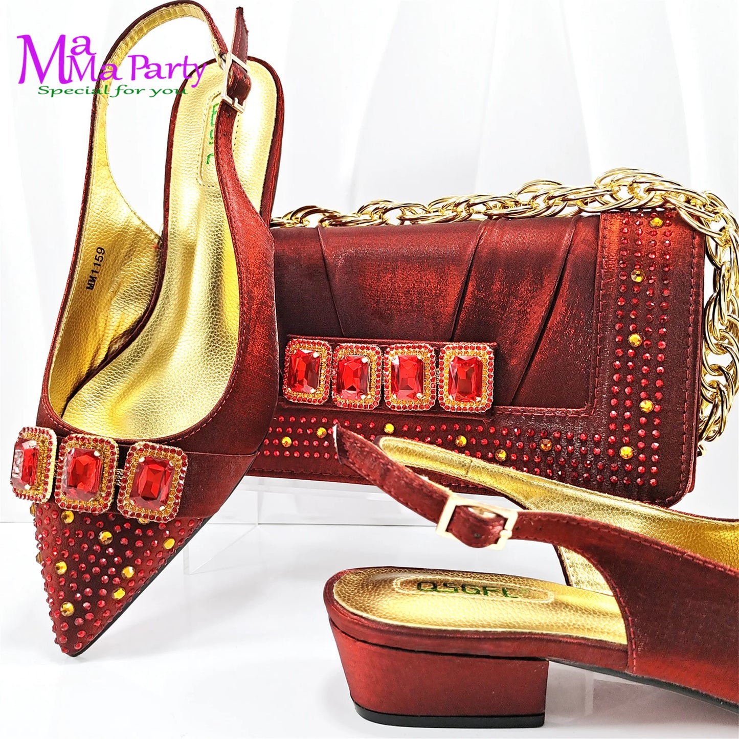 Fashion 2024 Classics Style Autumn Winter New Arrivals Italian Ladies Shoes Matching Bag Set in Wine Color for Garden Party