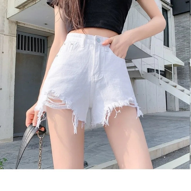 Black High-Waist A-Line Wide Leg Jeans Shorts for Women Summer 2026 Trendy Loose Fit Slimming Hot Pants Ladies Denim