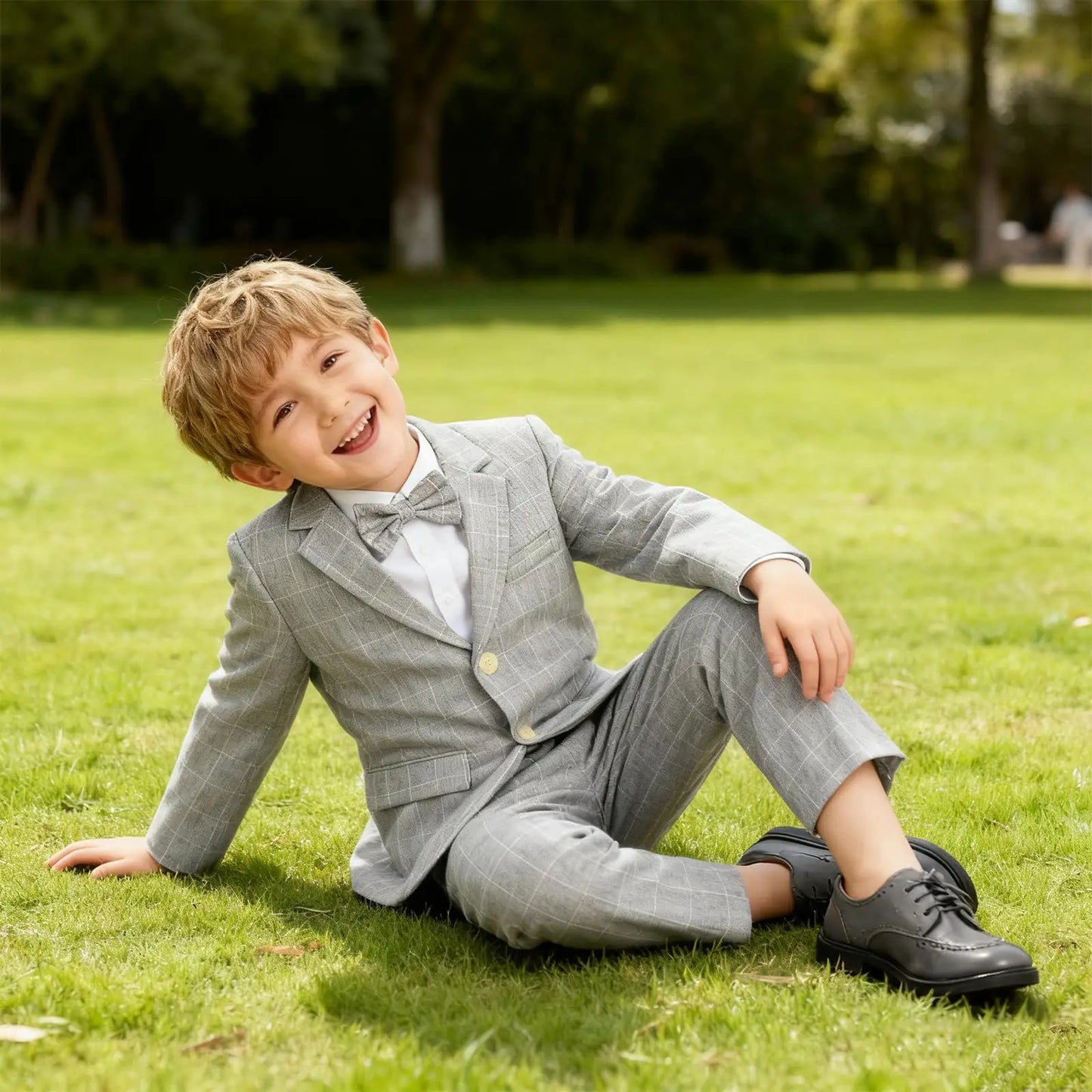 Boys Suit Wedding Ring Bearer Outfit Kids Suit Set Blazer Pants Bow Tie Shirt Clothes Formal Wear 2-14Years