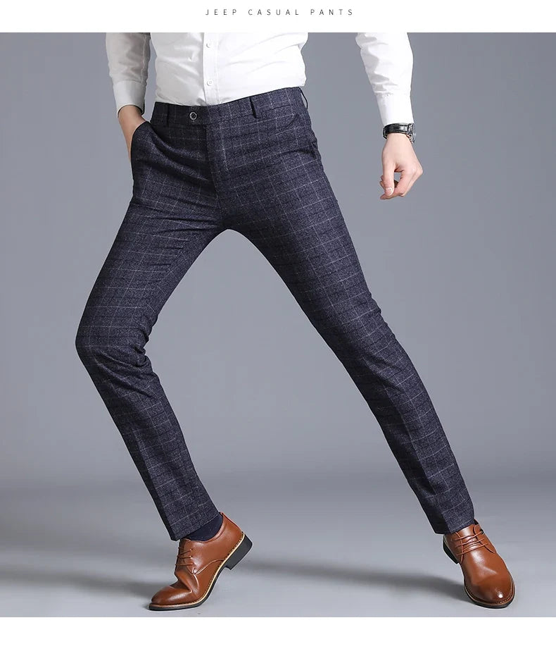 Autumn New Men's Suit Pants, Asian Sizes Office Trousers, Available in Blue, Red, Gray, and Black.