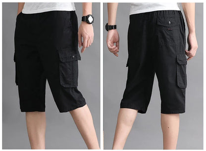 Mens Streetwear Casual Shorts Fashion Loose Straight Cargo Shorts Below Knee Cotton Joggers Shorts Man Cropped Pants