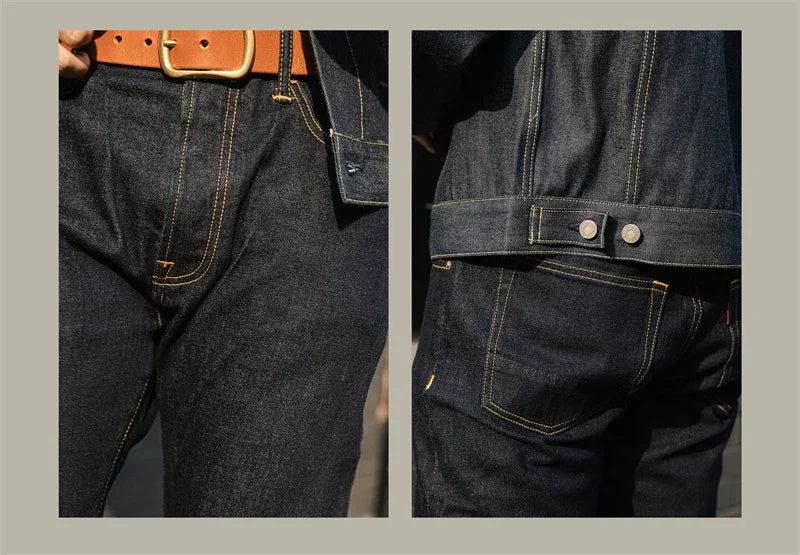 Slim Straight Jeans Rinsed Spring Men's Red Selvedge Denim Pants GT-0003