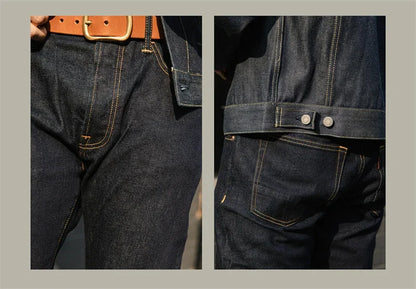 Slim Straight Jeans Rinsed Spring Men's Red Selvedge Denim Pants GT-0003