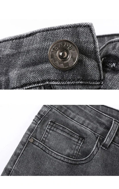 Men's Slim Jeans Korean Fashion Elastic Straight Casual Denim Pants Comfortable Work Male Spring Autumn Trousers Black Gray