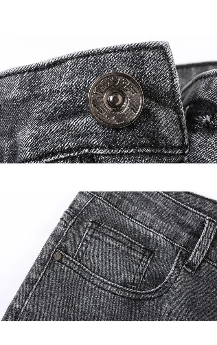 Spring New Men's Slim Fit Elastic Jeans Fashion Gray Comfortable Casual Denim Pants Korean Business Work Straight Black Trousers