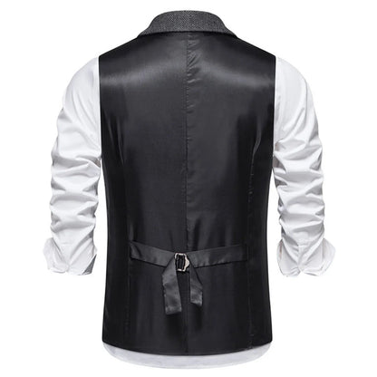 Men Vest Brown Herringbone Single Button Solid With Lapel Waistcoat For Wedding Groom Business Banquet Office Work Men Suit Vest