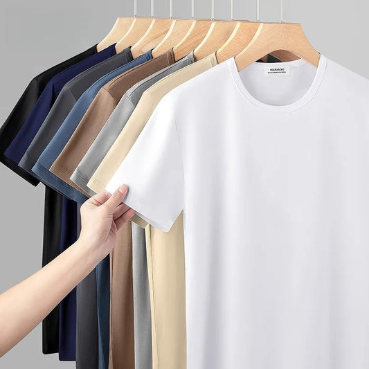 47% Cotton 47% Modal 6% Spandex T Shirt Men Short Sleeved Summer Round Neck Undershirt Plus Size Men's Solid Color Tops Tees