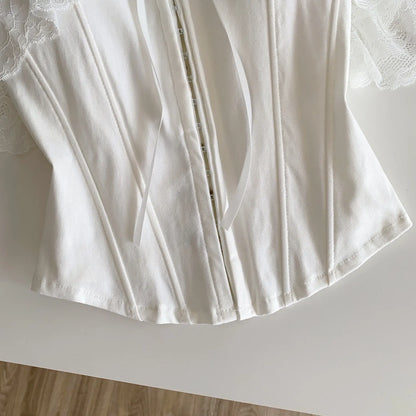 Feminine Lace Corset Tops Off Shoulder Lace Up Splice Summer 2026 Tank Top French Style Court Versatile Sensual Camis