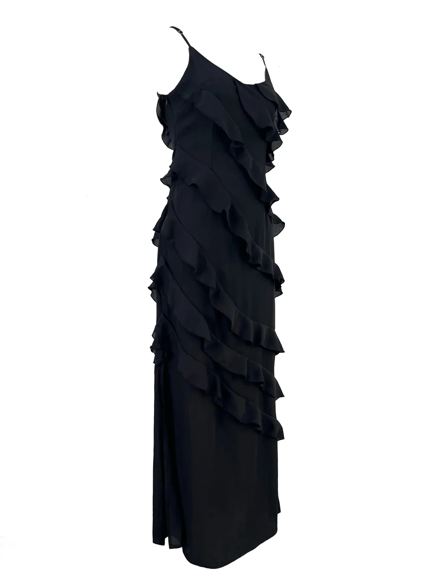 2024 Summer Fashion New Elegant Women's Sexy Chiffon Vacation Style Sling Dress with Ruffle Edge Style Long Dress