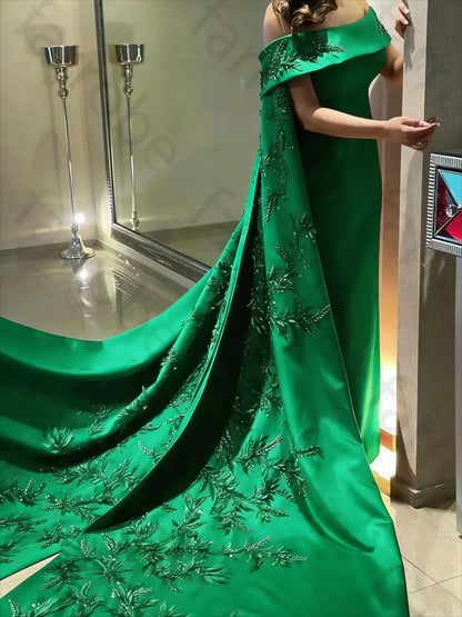 Customized Ankle Length Sheath Evening Party Gowns Women Beaded Applique Long Wrap Prom Dresses Zipper Back Vestidos Des