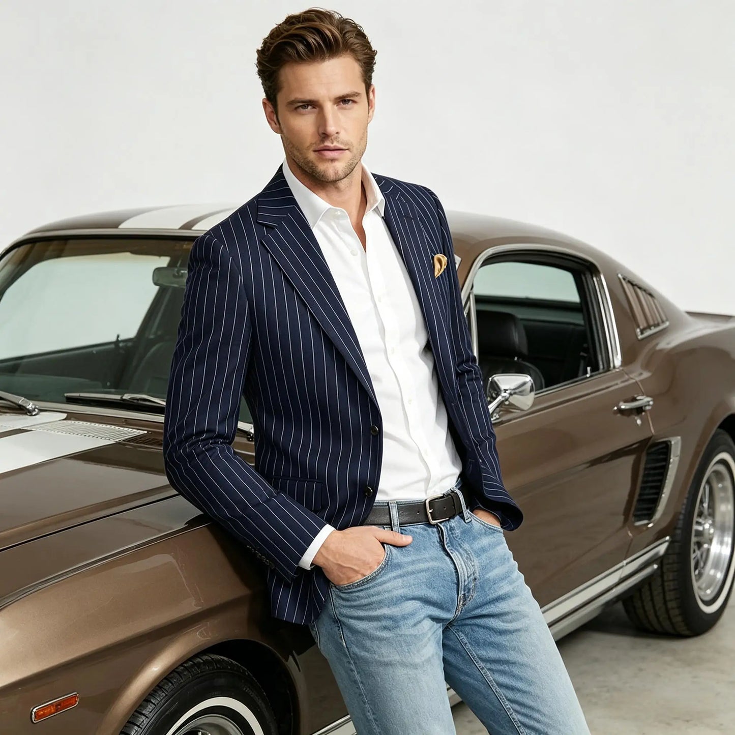 Men's Pinstripe Blazer Jacket Casual Slim Fit Striped Blazer With Patch Pocket For Business Casual Wedding Daily Wear