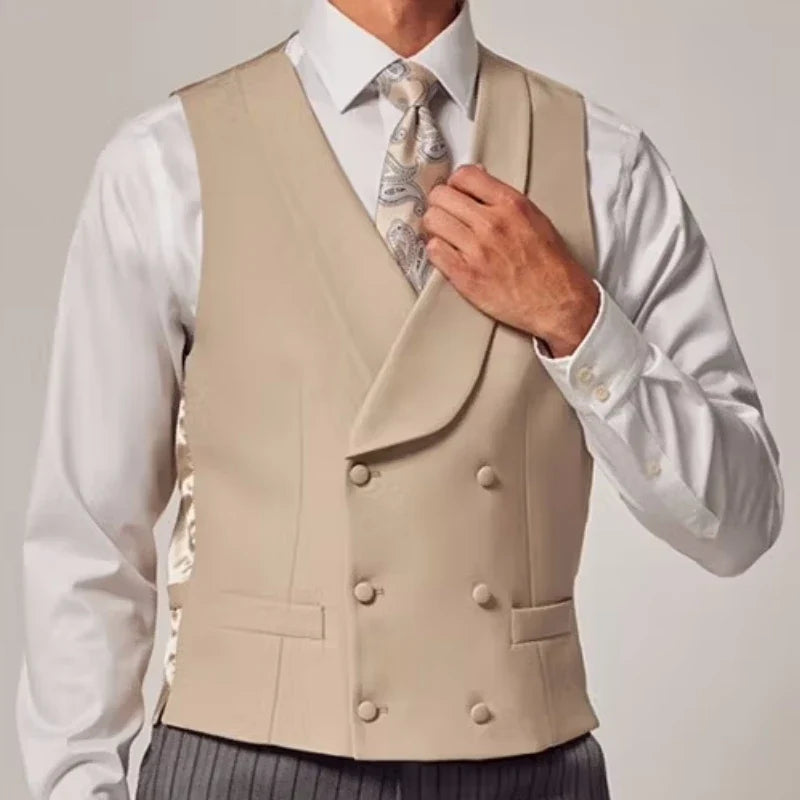 Men Vest Sky Blue Solid Color Double Button With Lapel Waistcoat For Wedding Groom Business Formal Banquet Work Men Suit Vest