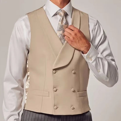 Men Vest Sky Blue Solid Color Double Button With Lapel Waistcoat For Wedding Groom Business Formal Banquet Work Men Suit Vest
