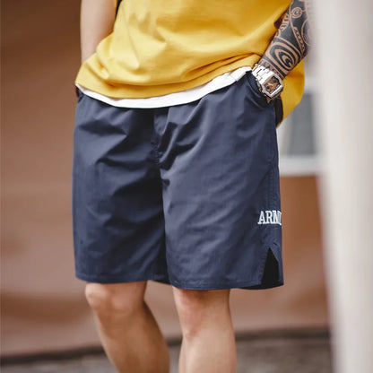 Retro Training Sports Shorts with Thin Letter Embroidered Straight Shorts for Men's Summer Fashion Pants