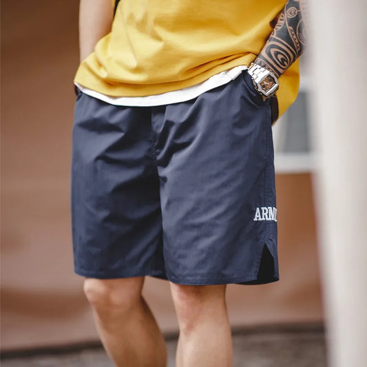 Retro Training Sports Shorts with Thin Letter Embroidered Straight Shorts for Men's Summer Fashion Pants