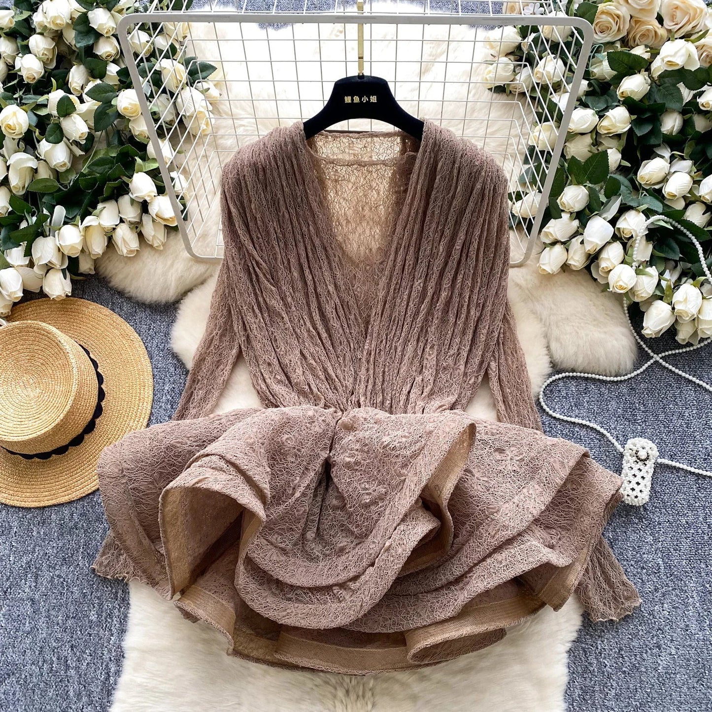 Autumn Streetwear Tops Suits Women O Neck Full Sleeves Thin Sheer Lace Shirts+Sleeveless Outerwear Ruffles Tank Top